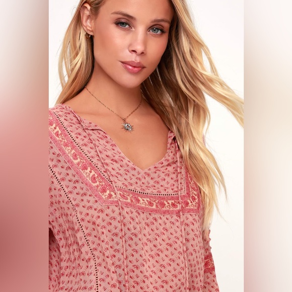 Lakefront Blush Floral Print Long Sleeve Top xs - Picture 8 of 8